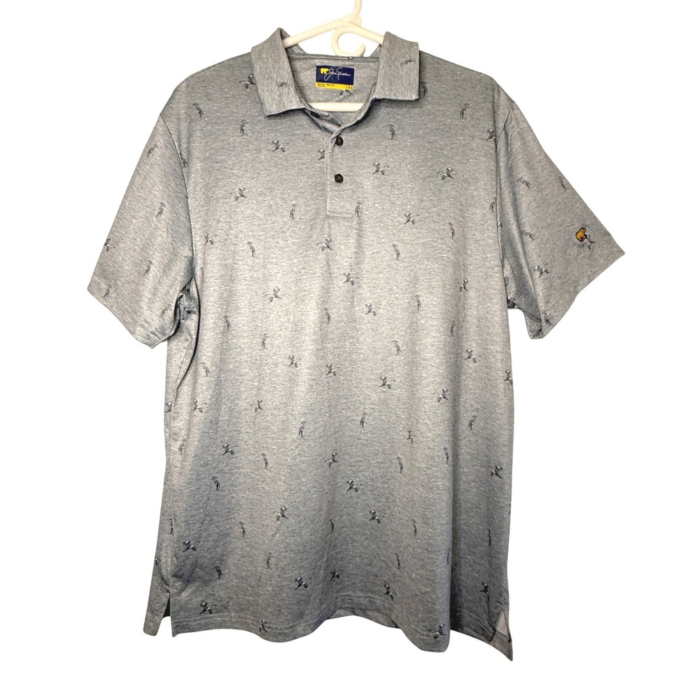 Jack Nicklaus Mens Bird Print Golf Polo L Blue Short Sleeve Preppy Casual